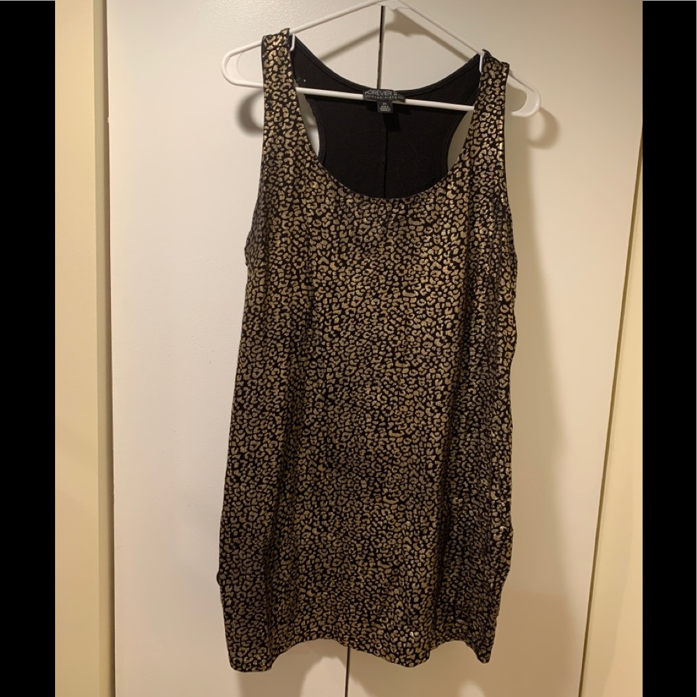 Forever 21 Black and Gold Leopard Print Tank Bodycon Dress 2X Plus Size